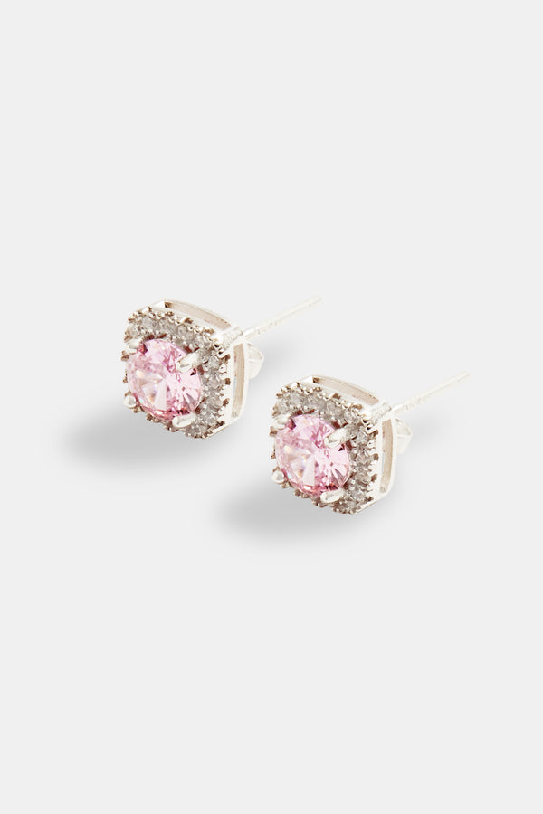7mm Iced Pink CZ Cluster Stud Earrings