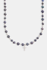 8mm Freshwater Black Pearl Necklace With Iced CZ Cross