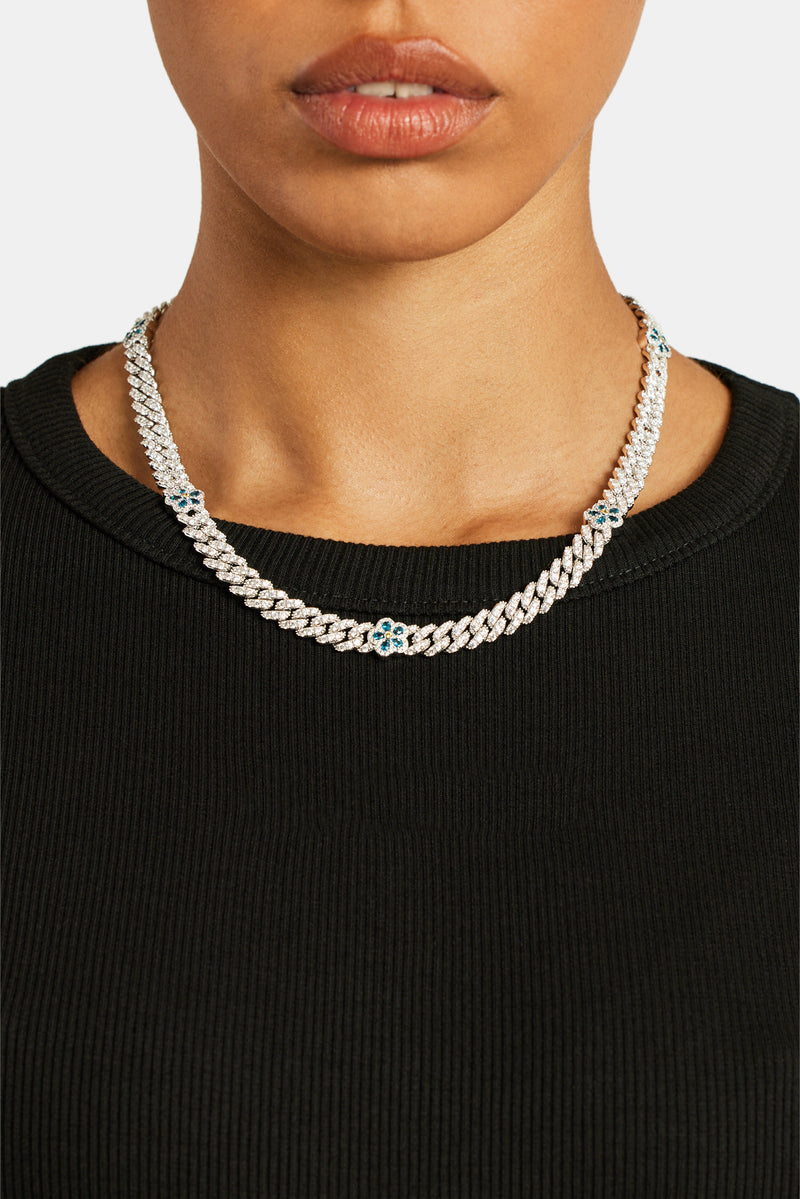 8mm Iced Blue CZ Floral Prong Chain