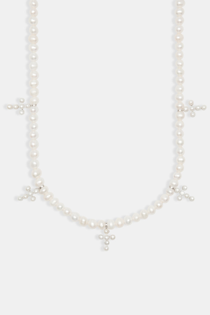 925 6mm Freshwater Pearl Cross Necklace