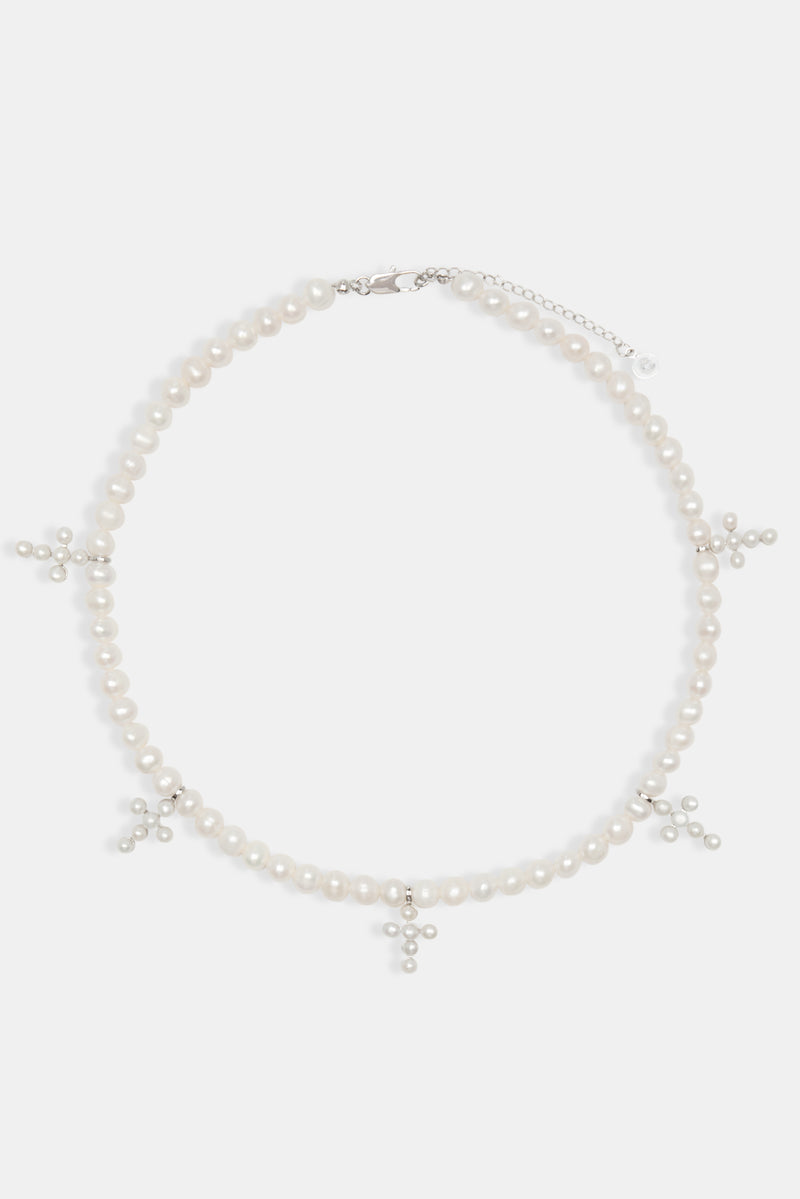 925 6mm Freshwater Pearl Cross Necklace