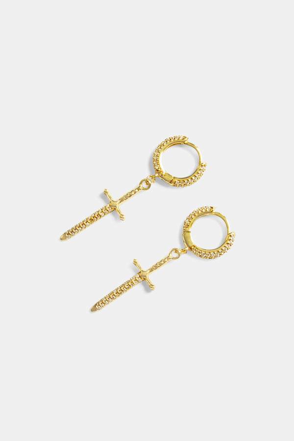 925 Iced Dagger Earrings - Gold