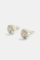 9mm Iced CZ Flower Clear Stud Earrings