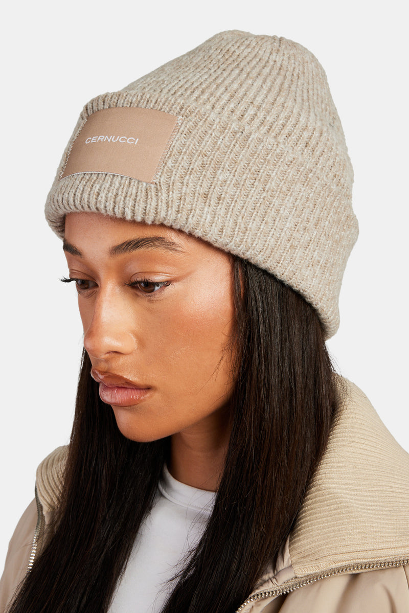 Cernucci Woven Label Beanie - Beige