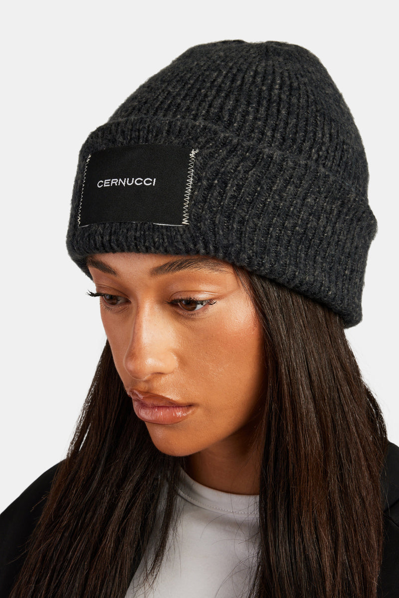 Cernucci Woven Label Beanie - Black