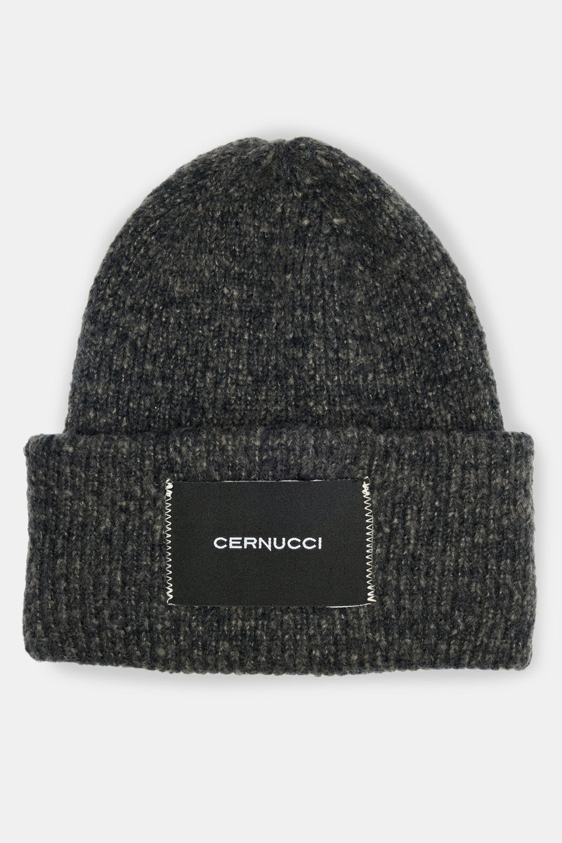 Cernucci Woven Label Beanie - Black