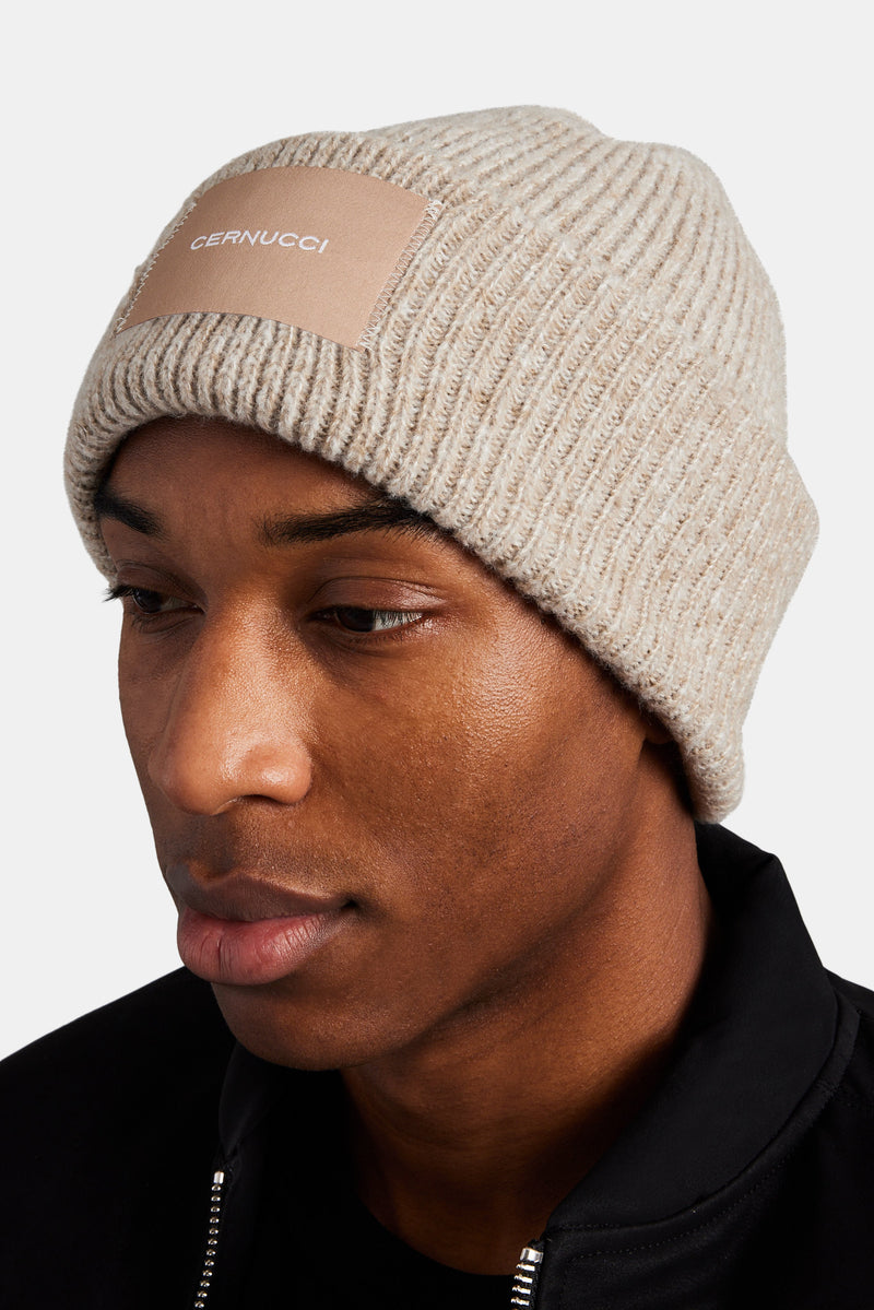 Cernucci Woven Label Beanie - Beige