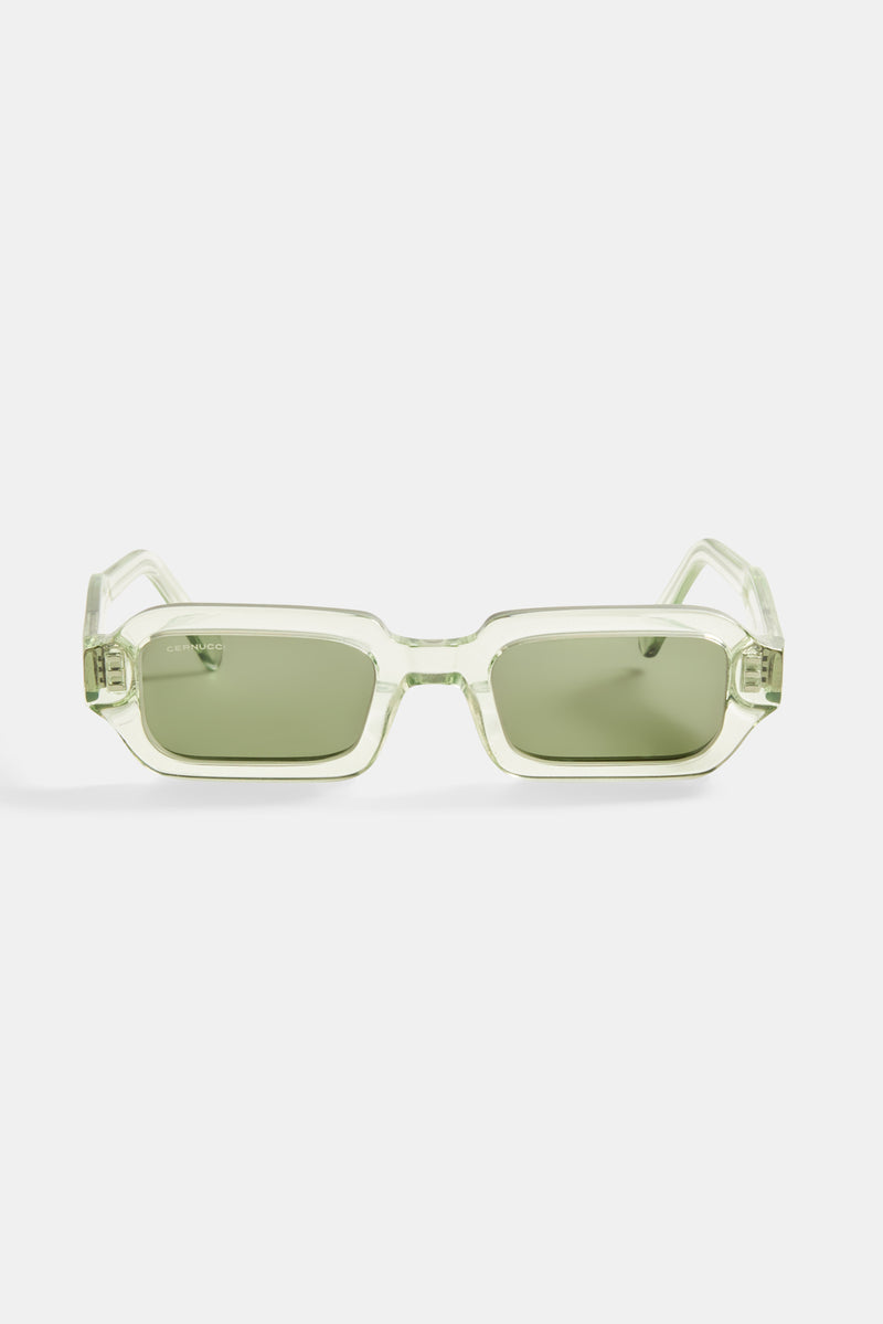 Angled Slim Rectangle Acetate Frame Sunglasses - Green