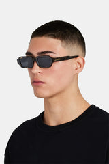 Angled Slim Rectangle Marble Acetate Frame Sunglasses - Black