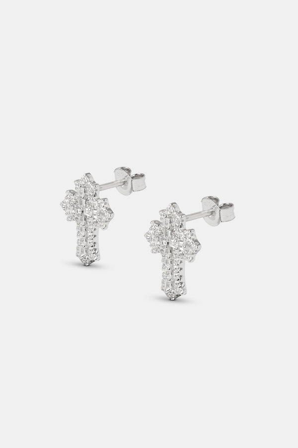 Baguette Cross Stud Earrings - 10mm