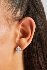 Baguette Cross Stud Earrings - 10mm