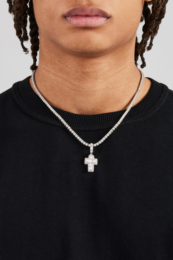 Baguette Centre Cross Pendant - 25mm