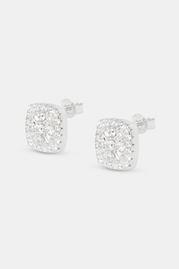 Baguette Centre Square Stud Earrings - 10mm