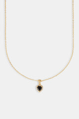 Black Heart Bezel Necklace - Gold