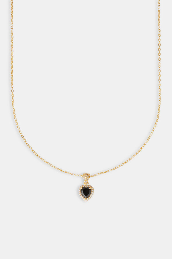 Black Heart Bezel Necklace - Gold