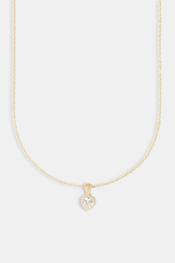 Clear Heart Bezel Necklace - Gold