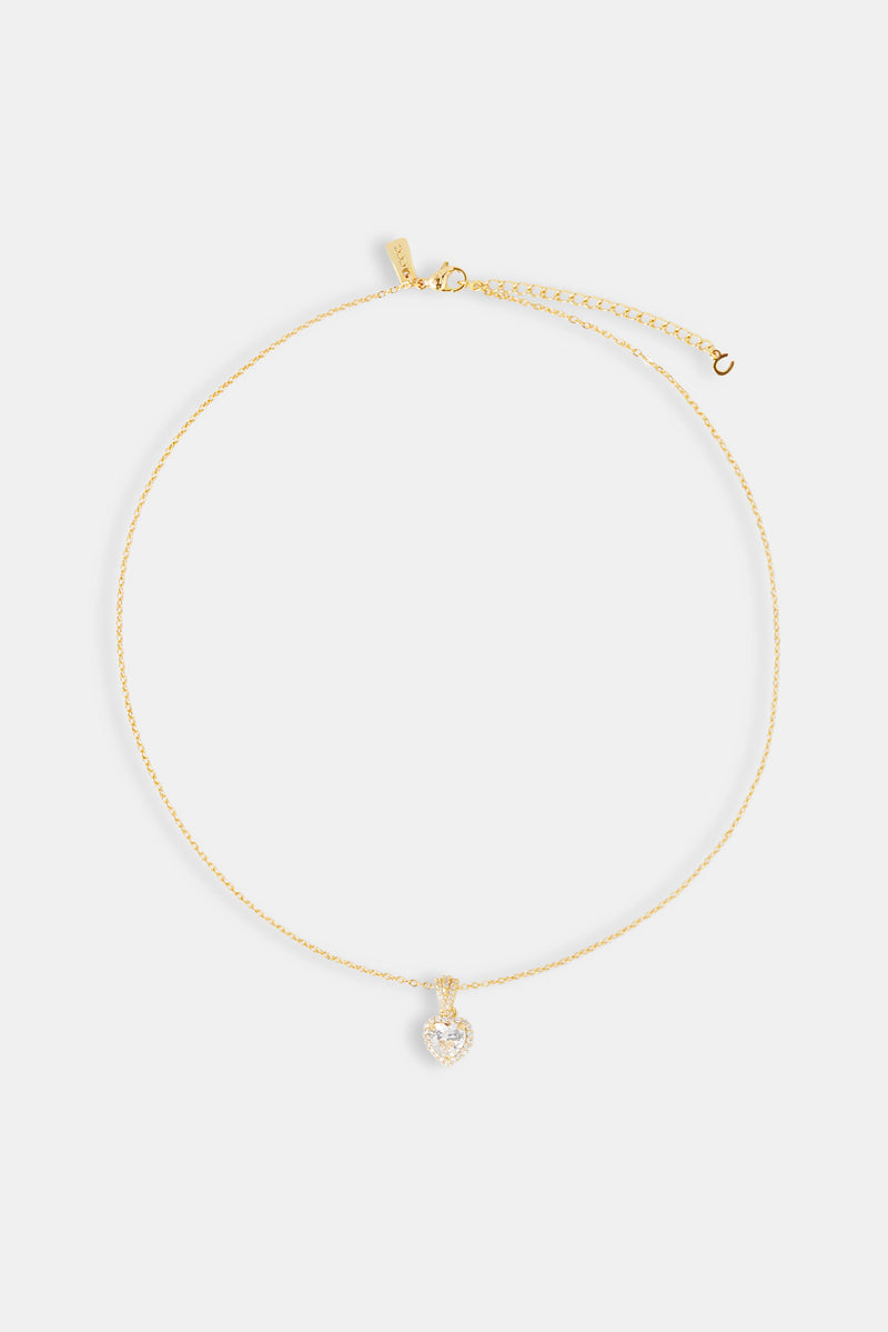 Clear Heart Bezel Necklace - Gold