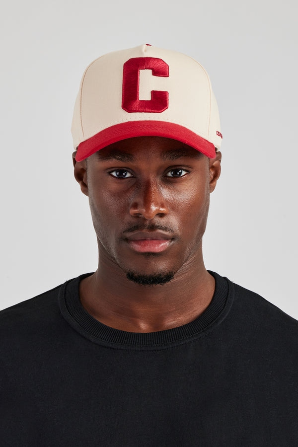 C Red Embroidered Hat - Off White