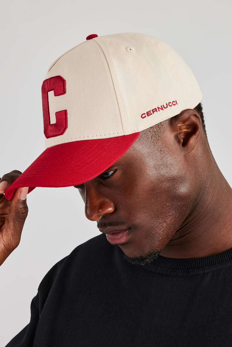 C Red Embroidered Hat - Off White