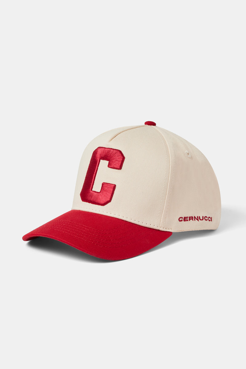 C Red Embroidered Hat - Off White