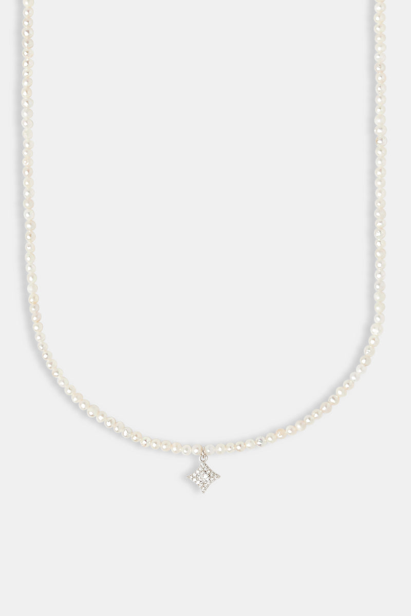 Iced Star Motif  Freshwater Pearl Necklace - 10mm