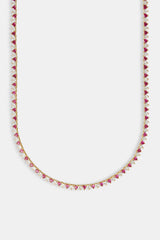 Deep Pink & Clear Heart Tennis Chain - 3mm - Gold