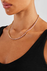 Deep Pink & Clear Heart Tennis Chain - 3mm - Gold