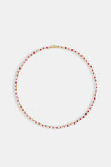 Deep Pink & Clear Heart Tennis Chain - 3mm - Gold