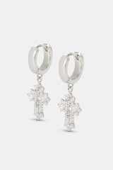 Iced Layered Drop Cross Earrings - 30mm