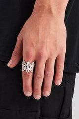 Iced Baguette Cross Motif Ring - White