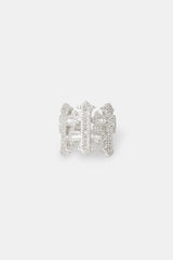 Iced Baguette Cross Motif Ring - White