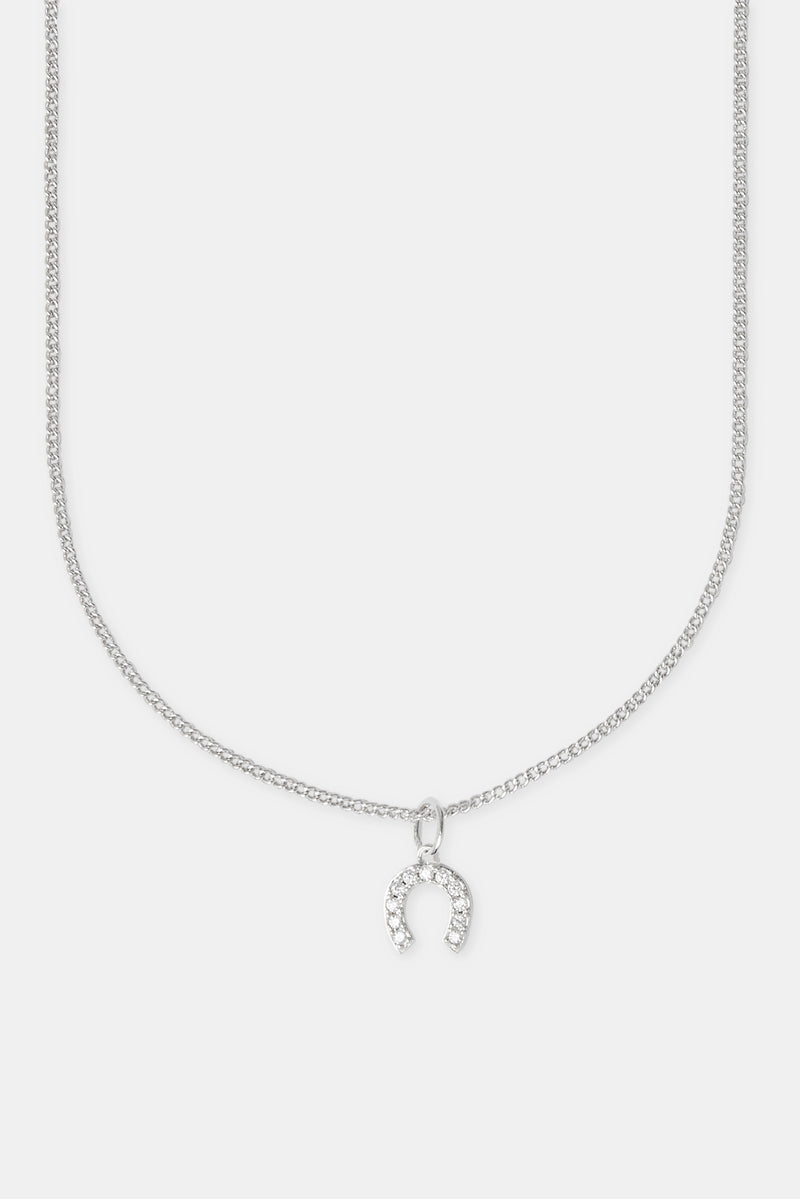 20mm Iced Horseshoe Necklace - White