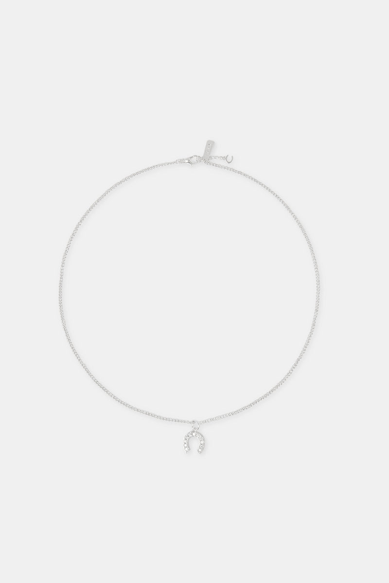 20mm Iced Horseshoe Necklace - White