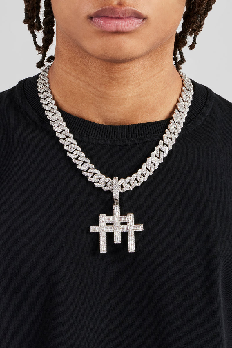 Iced Baguette Triple Cross Pendant - 70mm