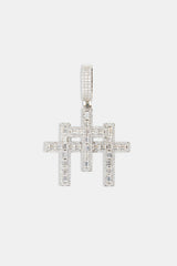 Iced Baguette Triple Cross Pendant - 70mm