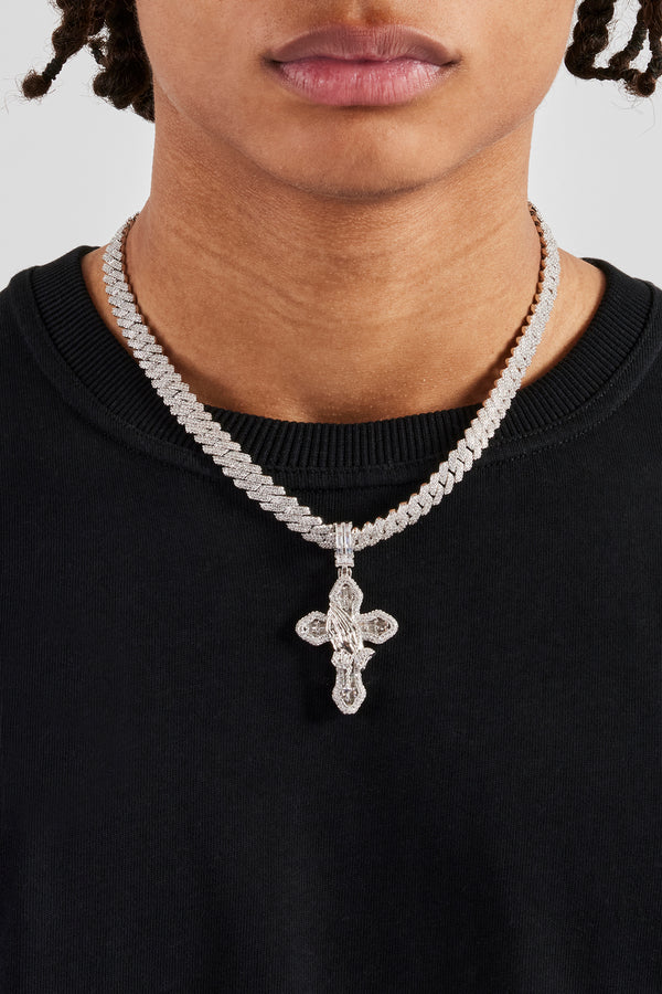 Iced Prayer Hand Cross Pendant - 40mm