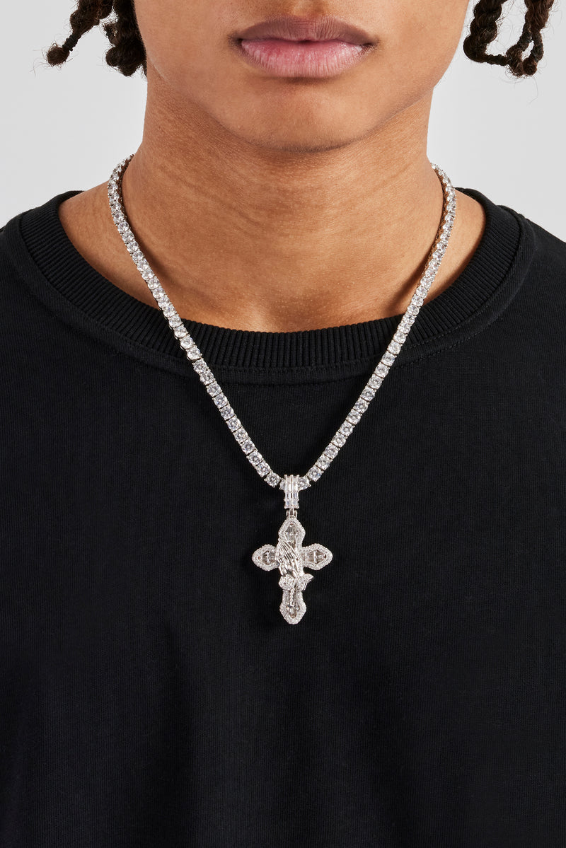 Iced Prayer Hand Cross Pendant