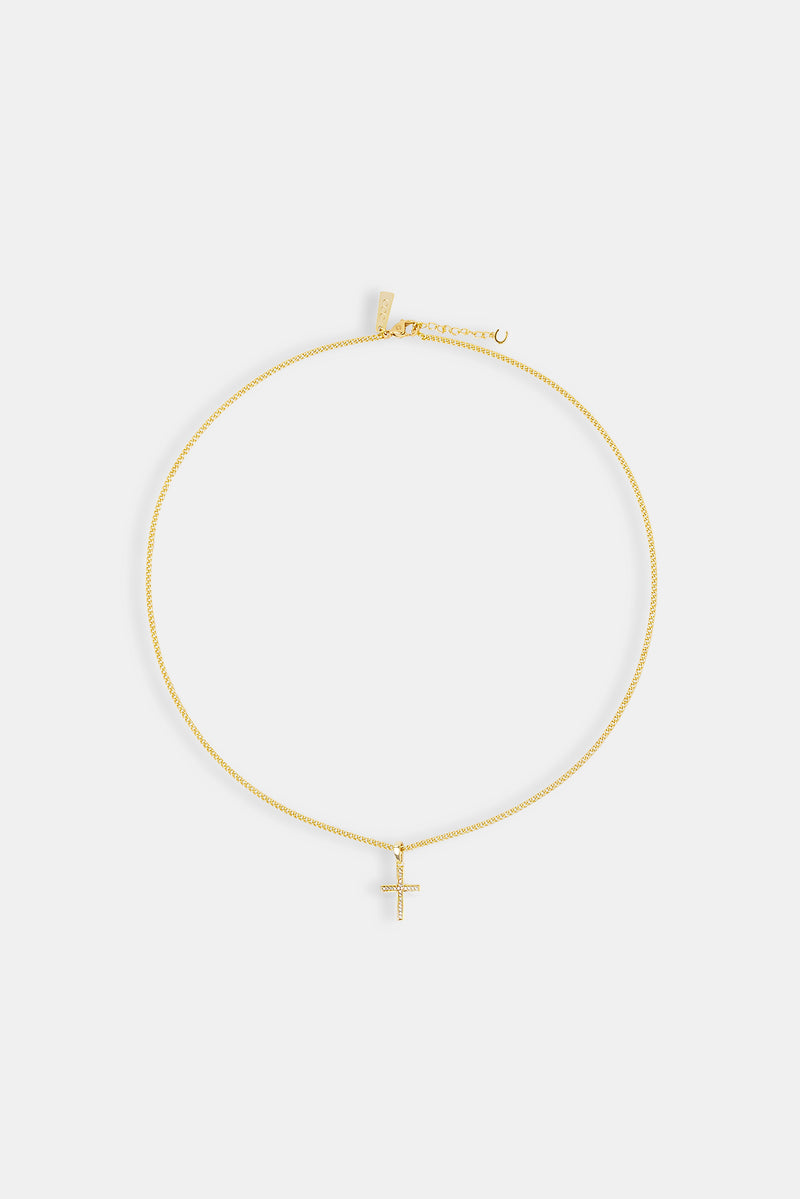 Micro Iced Cross Necklace - 15mm - Gold