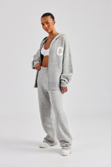 Knitted Zip Through Tracksuit - Light Grey