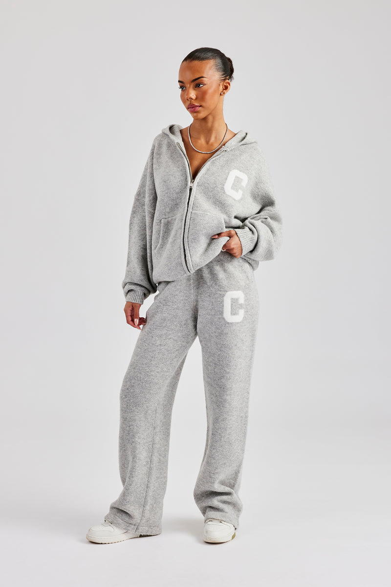 Knitted Zip Through Tracksuit - Light Grey