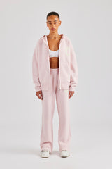 Hooded Zip Through Knitted Tracksuit - Baby Pink