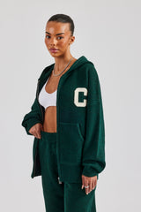 Hooded Zip Through Knitted Jumper - Bottle Green