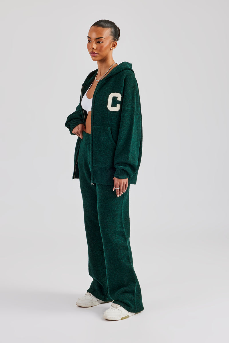 Wide Leg Knitted Jogger - Bottle Green