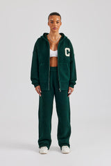 Hooded Zip Through Knitted Tracksuit - Bottle Green