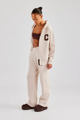 Hooded Zip Through Knitted Tracksuit - Off White