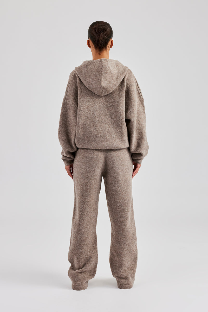 Knitted Zip Through Tracksuit - Taupe