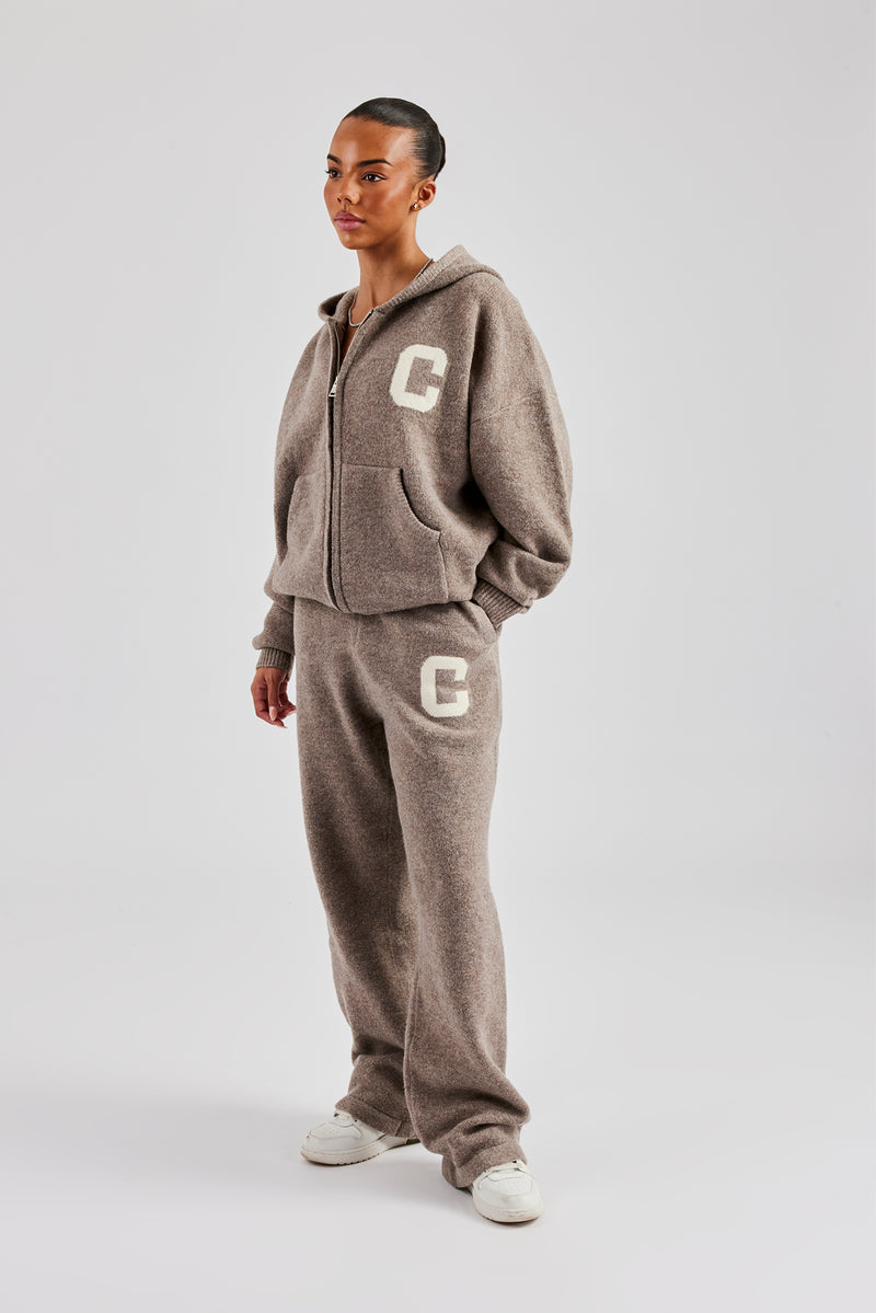 Knitted Zip Through Tracksuit - Taupe