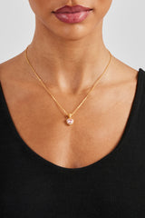 Pink Heart Bezel Necklace - Gold