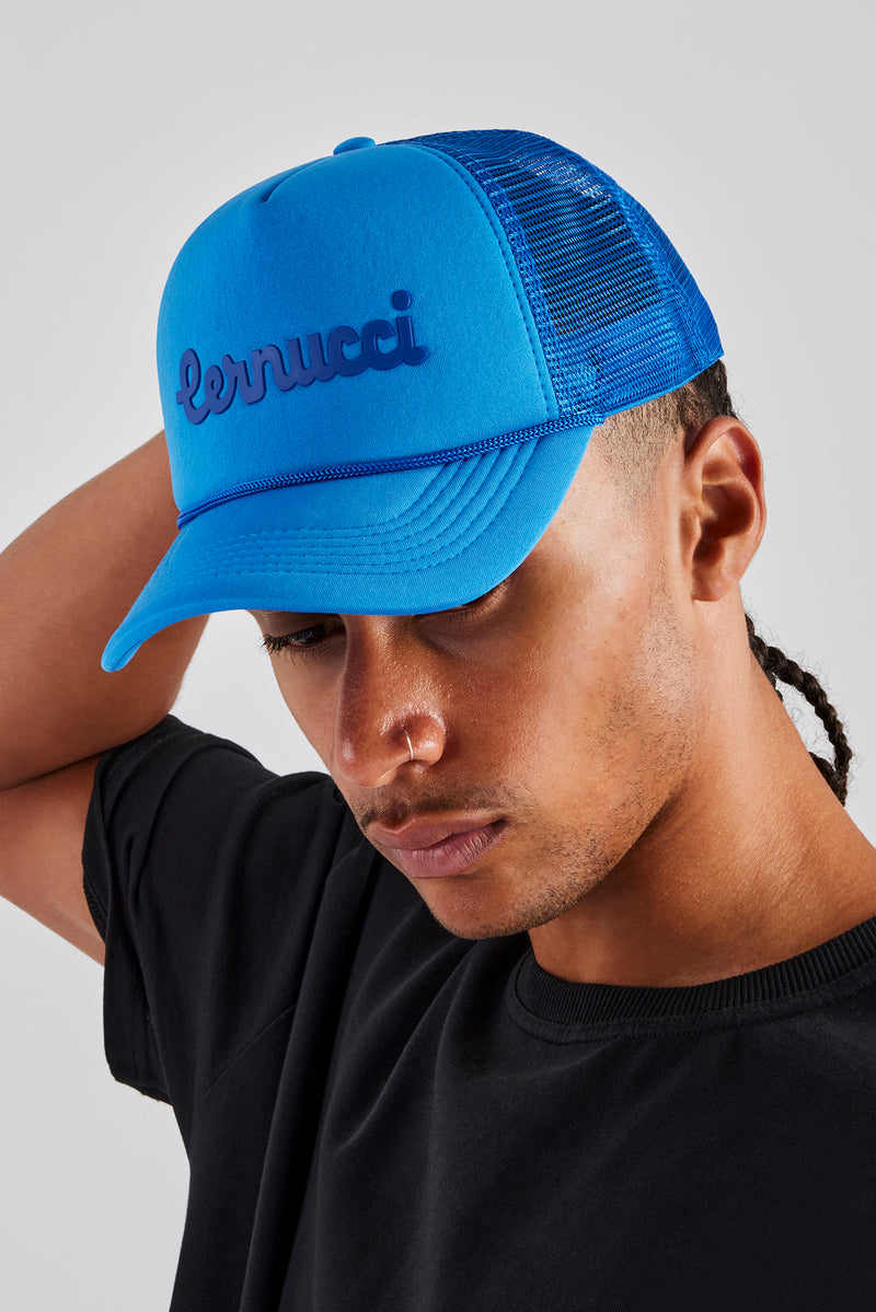 Cernucci Script Mesh Trucker - Blue