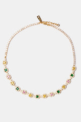 Multi Colour Cluster Tennis Chain - Gold